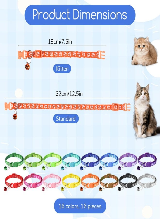 Zelphvt Breakaway Cat Collars with Bells, 16 PCS Breakaway Cat Collars Reflective Safety Kitten Collar Adjustable for Cats Small Dogs, Mixed Colors - Image 2